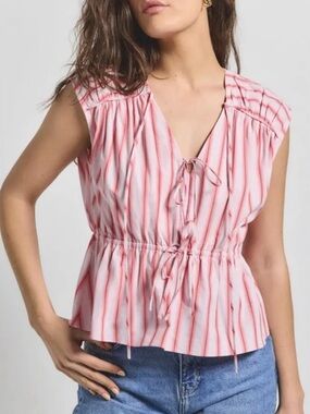 Derek Lam 10 Crosby NEW Caroline Striped Red White Double Tie Top Blouse SMALL